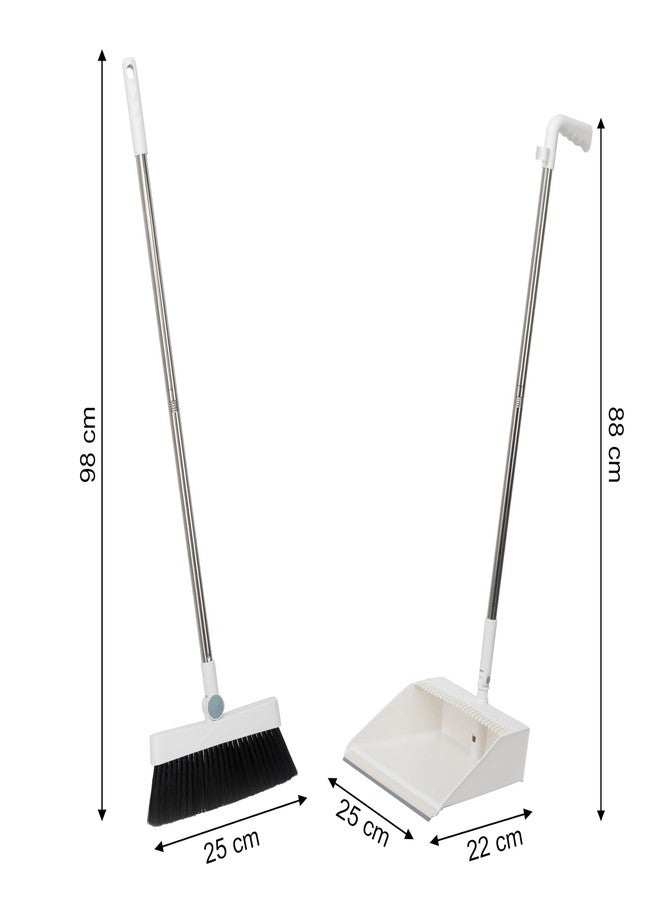 GNEY Broom and Dustpan Set Upright Stainless Steel Household Soft Hair Cleaning Broom Handle Windproof Dust Pan // Durable Material Sweeping Broom and Dustpan Set with Cleaning Tooth - Image 2